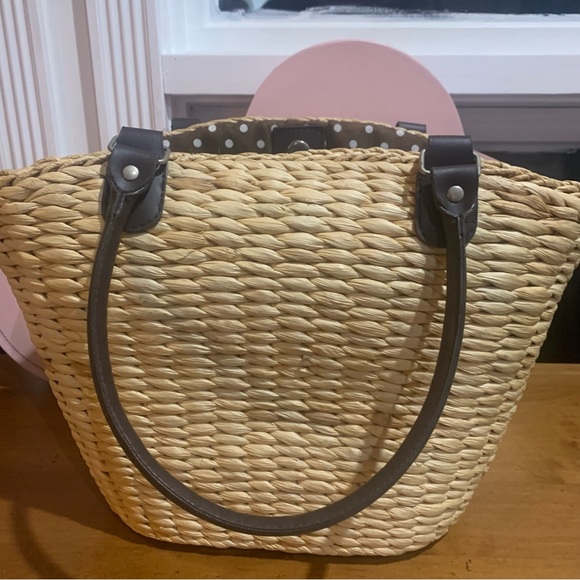 Borghese Straw Jute Shoulder Bag with Brown and White Polka Dot Lining NWT - Picture 5 of 8